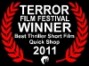 Quick Shop wins Best Thriller Short Film Claw Award at the 2011 Terror Film Festival in Philadelphia, PA